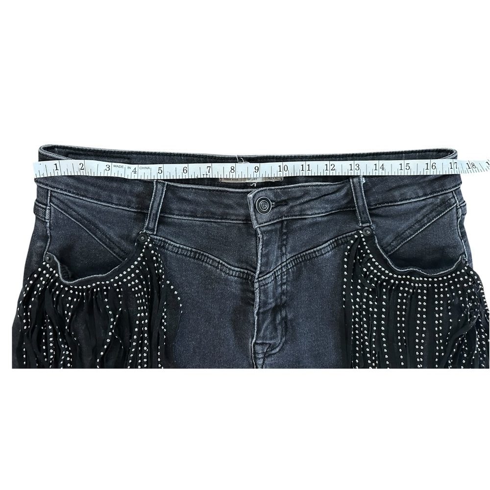 Rock & Roll Denim High Rise Fringe Shorts β Black W33 - Picture 8 of 12